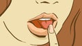 Cartoon beautiful girl touching her finger of the tongue