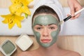 Beautiful girl with a towel on her head applying Royalty Free Stock Photo