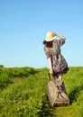Beautiful girl travelling with a suitcase Royalty Free Stock Photo
