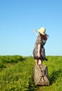 Beautiful girl travelling with a suitcase Royalty Free Stock Photo