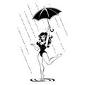 beautiful girl with umbrella dances in rain