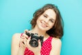 Beautiful girl with vintage photo camera Royalty Free Stock Photo