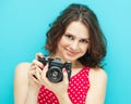 Beautiful girl with vintage photo camera Royalty Free Stock Photo