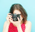 Beautiful girl with vintage photo camera Royalty Free Stock Photo