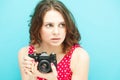 Beautiful girl with vintage photo camera Royalty Free Stock Photo