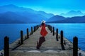 Beautiful girl walking at Sun Moon Lake in Taiwan. Royalty Free Stock Photo