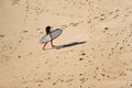 Beautiful girl walks with a surfboard on a wild beach Royalty Free Stock Photo