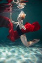 Young Slender Girl Underwater. Water Magic. Underwater Photography. Art Royalty Free Stock Photo