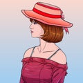 Beautiful girl wearing a hat fashion Hawaiian fashion clothes Illustration vector style Colorful tone background