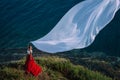 Beautiful Girl With White fabric on sea background Royalty Free Stock Photo