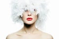 Beautiful Girl in white feathers Hat. Make-up Royalty Free Stock Photo