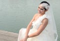 Beautiful girl in white gown of the bride