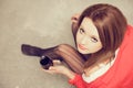 Beautiful girl in white shirt with red wine Royalty Free Stock Photo