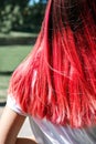 Woman hairs bright pink color