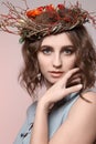 Beautiful girl with a wreath on her head Royalty Free Stock Photo