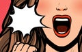 Beautiful girl or young woman screaming. Pop art retro comic style. Cartoon vector illustration Royalty Free Stock Photo