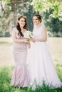 Beautiful girls Bride and bridesmaid with a bouquet