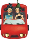 Beautiful girls in car(vector)