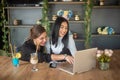 Girl typing on laptop and relaxing Royalty Free Stock Photo