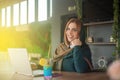 Girl typing on laptop and relaxing Royalty Free Stock Photo