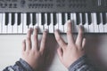 Beautiful girls hands playing electronic piano keyboards. Royalty Free Stock Photo