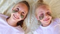 Beautiful girls with hydrogel patches under eyes.