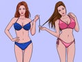 2 Beautiful girls Swimming suit beach fashion bikini summer Illustration vector On pop art comics style