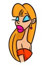 Beautiful glamor fashion model redhead girl portrait cartoon illustration