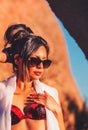 Beautiful glamor model posing in desert Royalty Free Stock Photo