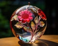 beautiful glass apple with a floral design inside.