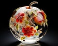 beautiful glass apple with a floral design inside.