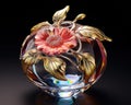 beautiful glass apple with a floral design inside.