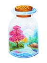 Beautiful glass bottle garden watercolor painting design