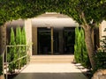 Beautiful glass doors to the building in Rishon Le Zion, Israel. Royalty Free Stock Photo