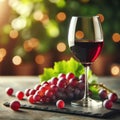 beautiful glass of wine and fresh ripe grapes