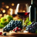 beautiful glass of wine and fresh ripe grapes
