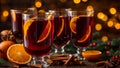 Beautiful glasses mulled wine, punch celebrate party holiday , aromatic anise wine composition drink decoration