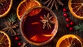Beautiful glasses mulled wine, punch celebrate party holiday , aromatic anise wine traditional drink decoration