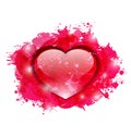 Beautiful glassy heart on grunge pink blobs for Valentines day