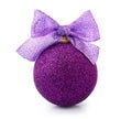 Beautiful glittering purple christmas ball with bright ribbon