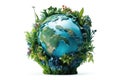 Beautiful Globe With Lots Of Greenery And Azure Oceans On White Background. Generative AI