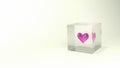 Beautiful glossy pink heart in shiny cube