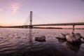 Beautiful glowing bridge over the river