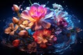 Beautiful Glowing Flower Floating on Pond with Fresh Water Splash