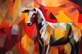 A beautiful goat, modern artwork, abstract colorful painting with geometric shapes. Hand drawn digital painting. Generative AI