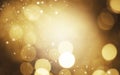 Beautiful Gold Bokeh Abstract Background. Celabration Christmas Festive New Year Theme, Xmas Holiday. Glitter Defocused Lights Royalty Free Stock Photo