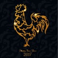 Beautiful gold glitter rooster with letters Happy New Year