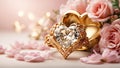 Beautiful gold ring with diamond in the jewel of a expensive , flowers pattern congratulation