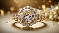 Beautiful gold ring diamond in the jewel of a rich, flowers pattern congratulation