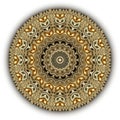 Beautiful gold round mandala pattern. Greek tribal ethnic style ornamental background. Vector patterned backdrop. Rosette. Plate. Royalty Free Stock Photo